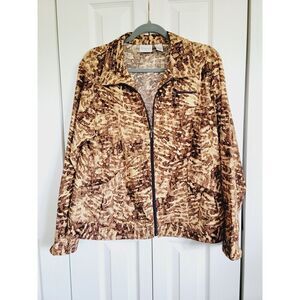Chico's Zenergy 2 Zip-Up Animal Print Jacket Top Size Large‎ Browns Pockets